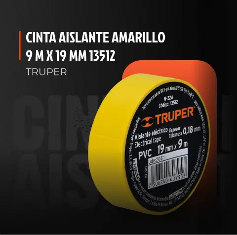 Cinta Aislante Amarillo 9 m x 19 mm Truper 13512
